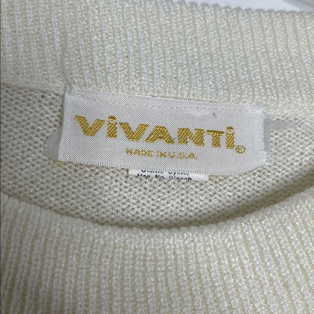 Vintage 80s Vivanti Geometric Knit Long Sleeve Ivory Sweater Women's Size 8